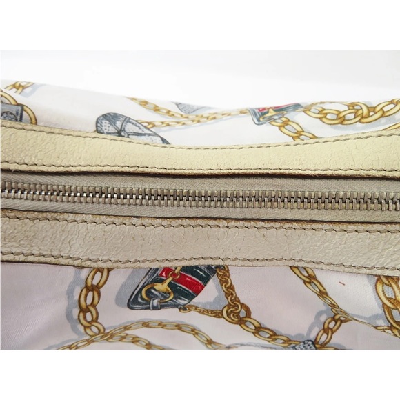 Gucci White Satin Charmy Chain Printed Hobo Bag. Authentic. - Picture 12 of 16